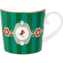 Pip Studio Love Birds Yeşil Çizgili Madalyon Desenli Porselen Kupa 150ML