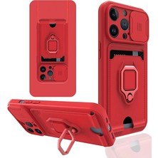 iPhone 14 Pro Kılıf Zuma Kartvizitli Yüzüklü Silikon - KIRMIZI-(5796) - EMTHBA2524-4134
