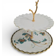 Sudedi Home Hüma Kuşu Desenli Altın Yaldızlı Cam Katlı Kurabiyelik