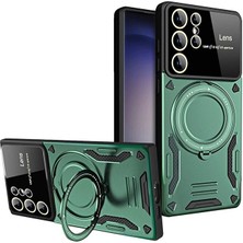 Genel Tedarik Samsung Galaxy S25 Ultra Kılıf Joy Lens Standlı Kapak - Koyu YEŞIL-(5796) - EMTHBA4176-1784