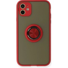Genel Tedarik iPhone 11 Kılıf Montreal Yüzüklü Silikon Kapak - KIRMIZI-(5796) - EMTHBA7019-5467