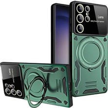 Khayra Samsung Galaxy S24 Ultra Kılıf Joy Lens Standlı Kapak - Koyu YEŞIL-(5796) - ESZAOC8777-7201