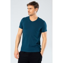 Cacharel Erkek V Yaka Likrali T-Shirt 1332/PETROL