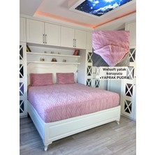 Yaprak Model Welsoft Yumuşak Kış Aylarının Vazgeçilmez Yatak Koruyucu Örtüsü - Pudra - 150X200