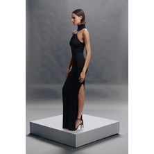 Vatkalı Halter yaka maxi elbise - Exclusive Collection