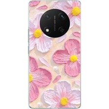 TechTree Honor X9C Uyumlu Pembe Beyaz Çiçekler Sulu Boya Baskılı Silikon Kılıf