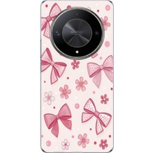 TechTree Honor X9B Uyumlu Pembe Fiyonk, Çiçek ve Puantiye Baskılı Silikon Kılıf