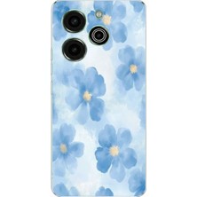 TechTree Tecno Pova 6 Pro Uyumlu Mavi Çiçekler Baskılı Silikon Kılıf