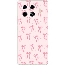 TechTree Tecno Spark 20 Pro+ Plus Uyumlu Soft Pembe Fiyonk Desenli Baskılı Silikon Kılıf