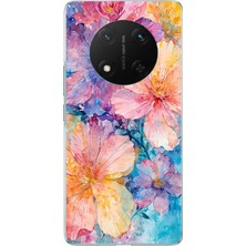 TechTree Honor X9C Uyumlu Renkli Çiçekler Sulu Boya Baskılı Silikon Kılıf