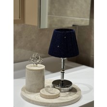Maison Avf Lacivert Velvet Glow Kablosuz Pilli Masa Lambası - Alt Uzun Gümüş