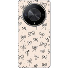 TechTree Honor X9B Uyumlu Siyah Fiyonk Desenli Krem Rengi Baskılı Silikon Kılıf