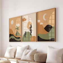 Pam Studio Modern Minimalist Çöl Manzarası 3’lü Tablo Seti – Dekoratif Duvar Posteri