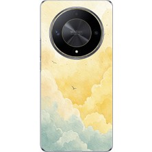 TechTree Honor X9B Uyumlu Sarı ve Yeşil Tonlu Bulut ve Kuşlar Baskılı Silikon Kılıf