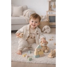 Baby Hola Ayıcık Desenli Müslin Kumaş Bayramlık Erkek Bebek Üçlü Takım Set Babyhola 2203