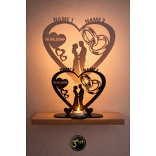 3art Metal Dekorasyon Kişiye Özel Isimli ve Tarihli  Mumluk - Çift Figürlü Kalpli Tasarım -  Dekoratif Hediye