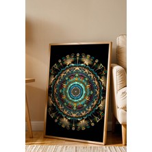 E2 Nova Okyanus Incisi Mandala Çerçeveli Tablo - Lüks Modern Turkuaz Mercan Duvar Dekoru Siyah Sanat