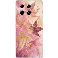 TechTree Tecno Spark 20 Pro+ Plus Uyumlu Pembe ve Bordo Tonlu Yaprak Baskılı Silikon Kılıf