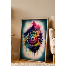 E2 Nova Prizmatik Splash Mandala Premium Çerçeveli Tablo - Lüks Modern Soyut Renkli Akışkan Duvar Dekoru