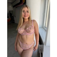Arona Lingerie Büyük Beden Çıtır Çiçekli Brode Dantelli Desteksiz Sütyen Takımı - C Kap - A-137