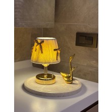 Maison Avf Leopar Fiyonk Detaylı Kadife Kablosuz Pilli Masa Lambası - Alt Parlak Gold