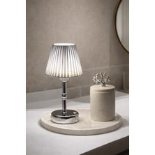 Maison Avf Gümüş Deri Kablosuz Şarjlı Masa Lambası - Alt Uzun Gümüş