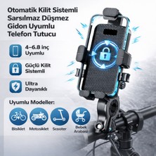 Polhammobile Polham Otomatik Kilit Sistemli Sarsılmaz Düşmez Gidon Uyumlu Bisiklet, Motosiklet Telefon Tutucu