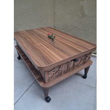 Bengi Ankara Mobilya Akıllı Sihirli 90558 Fonksiyonlu Tekerlekli Hem Masa Hem Ota Sehpa Hard Suntalam Koyu Ceviz