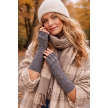 Külah Angora Karışımlı Parmaksız Kadın Eldiven – Yumuşak & Şık