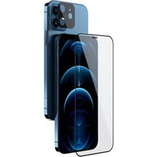Genel Tedarik Iphone 12 6.1 2in1 Full Glue Tempered Cam Ekran Koruyucu +Kamera Lens SET-(5775) - EMTHBA7226-105