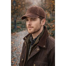 Külah Erkek Premium Eskitme Kadife Şapka - Kahverengi