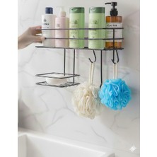 Octopus Bazaar Yapışkanlı 2 Kanca 1 Sabunluk Askılı Banyo Rafı Duş Şampuanlık Duvar Düzenleyici Organizer