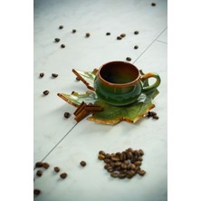 Narçiçeği Takı ve Hediyelik Eşya Çınar ve Defne Yaprak Figürlü El Yapımı Çay Kahve Fincan Seti