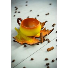 Narçiçeği Takı ve Hediyelik Eşya Çınar ve Defne Yaprak Figürlü El Yapımı Çay Kahve Fincan Seti