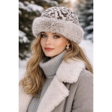 Külah Kürk Detaylı Leopar Desenli Kadın Kış Şapkası  Yumuşak – Sıcak – Lüks Dokulu