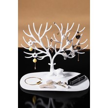 Gampus Beyaz Geyik Tasarımlı Küpe Kolye Bilezik Takı Mücevher Standı Tepsisi Ağacı Organizatör