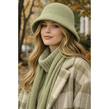 Külah Kadın Premium Cloche Şapka Kışlık Boho Bucket Hat - Çağla Yeşil