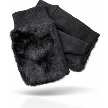 Külah Kadın Suni Kürklü Parmaksız Eldiven - Siyah