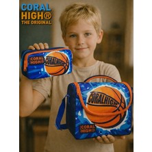 Coral High Lacivert Mavi Basketbol Top Desenli Iki Bölmeli Kalem Çantası ve Thermo Beslenme Çantası