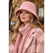 Külah Kadın Premium Cloche Şapka Kışlık Boho Bucket Hat - Pembe