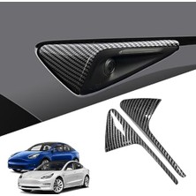 Ramm Tesla Model Y - Model 3 Yan Kamera Çerçeve Kapağı Karbon Kaplama Hw4.0  2 Adet - Parlak Siyah