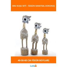 Letsii Doğal Ahşap El Yapımı 3 Boyutlu Emu Kuşu Figürleri Dekorasyon