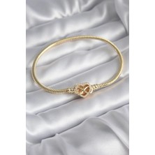 Skygo Pirinç Gold Renk Zirkon Taşlı Kalp Sonsuzluk Model Charm Kadın Bileklik