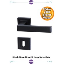 Kawin Avanti Siyah Kare Rozetli Kapı Kolu Oda ( 1 Takım=2 Adet Kapı Kolu 2 Adet Alt Rozet )