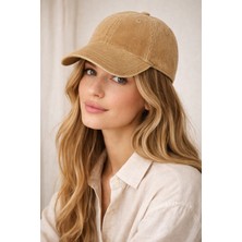 Külah Soluk Efektli Fitilli Dokulu Kadife Şapka - Camel