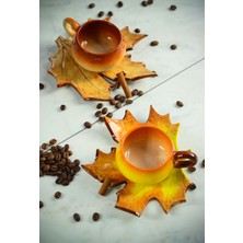 Narçiçeği Takı ve Hediyelik Eşya Çınar ve Defne Yaprak Figürlü El Yapımı Çay Kahve Fincan Seti