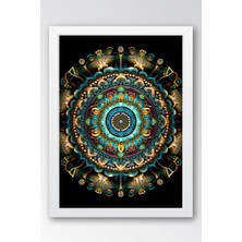 E2 Nova Okyanus Incisi Mandala Çerçeveli Tablo - Lüks Modern Turkuaz Mercan Duvar Dekoru Siyah Sanat