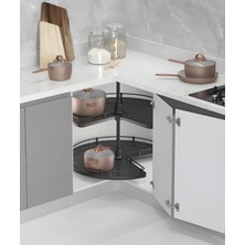 Starax 3027-A Antrasit 3/4 Kaymaz Yüzeyli Ahşap Tablalı Döner Sepet Takımı