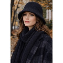 Külah Kadın Premium Cloche Şapka Kışlık Boho Bucket Hat - Siyah