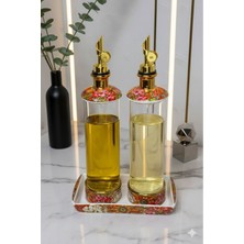 Veronica Çiçek Desenli 2'li Lüks Cam Yağlık Sirkelik Seti – Porselen Standlı